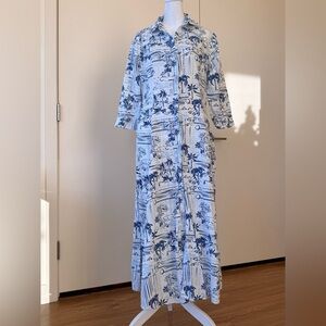 Blue and White Floral Print Maxi Dress